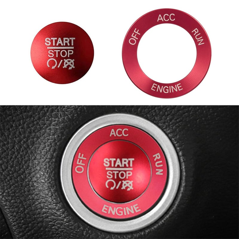 ALETAI Aluminum Alloy Push Start Stop Button Cover Trim for 2015-2021 Challenger RAM Charger - Red - Image 1